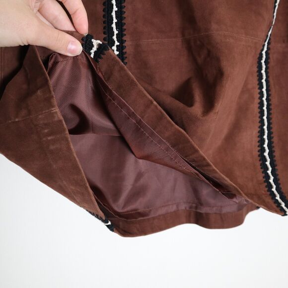 Claudie Pierlot US 4 Suede A Line Skirt Crochet Brown 70s Style Cottagecore - Picture 11 of 11